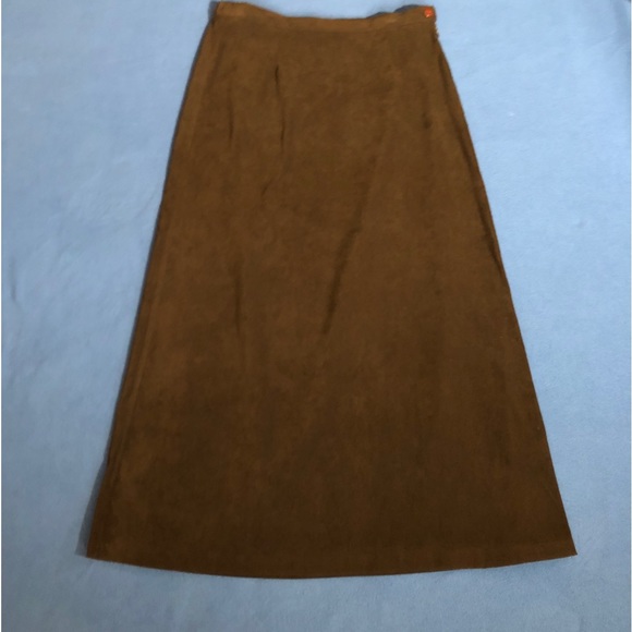Christopher & Banks Faux Suede Long Stretch A-Line Skirt Brown - Picture 1 of 6